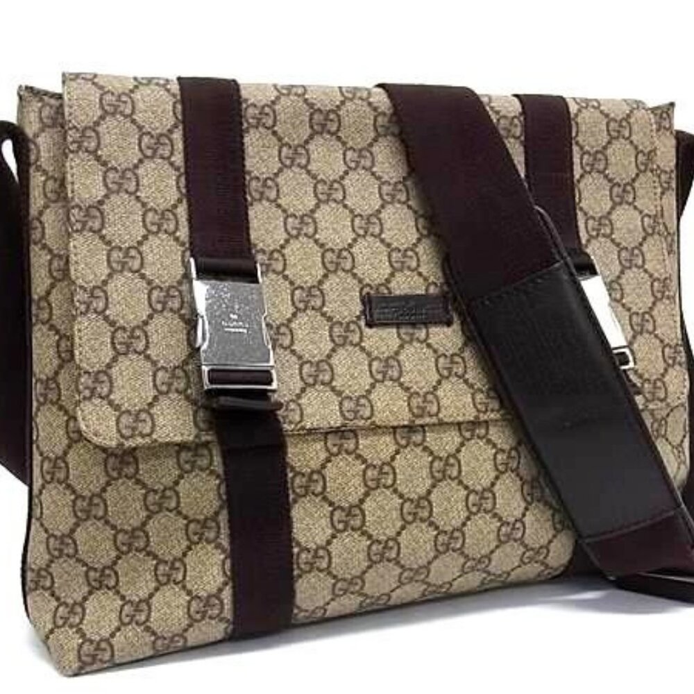 Authentic Gucci GG Supreme Web Canvas Sherry Messenger Bag Monogram Flap Tote - Picture 3 of 15